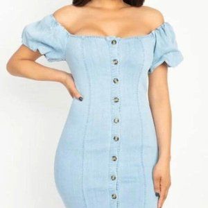 Off The Shoulder Light Blue Mini Dress
